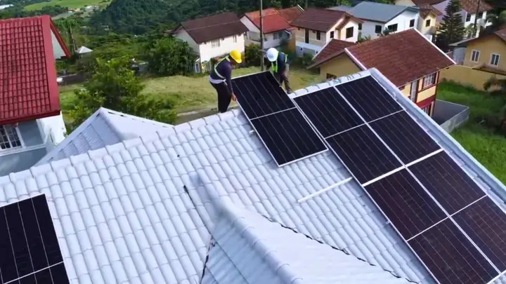 Modern home with a complete solar roof installation
